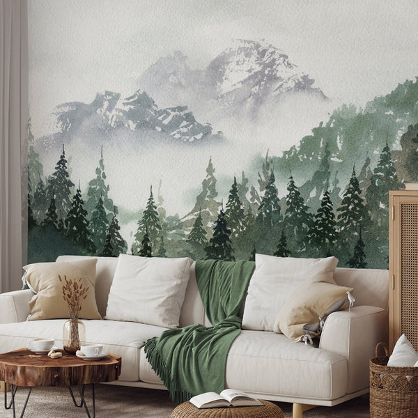 Forest and Foggy Mountains Wall Mural WM036 - CostaCover - Peel and stick Removable Wallpaper - adhesive wallpaper - baby bedroom - bathroom wallpaper