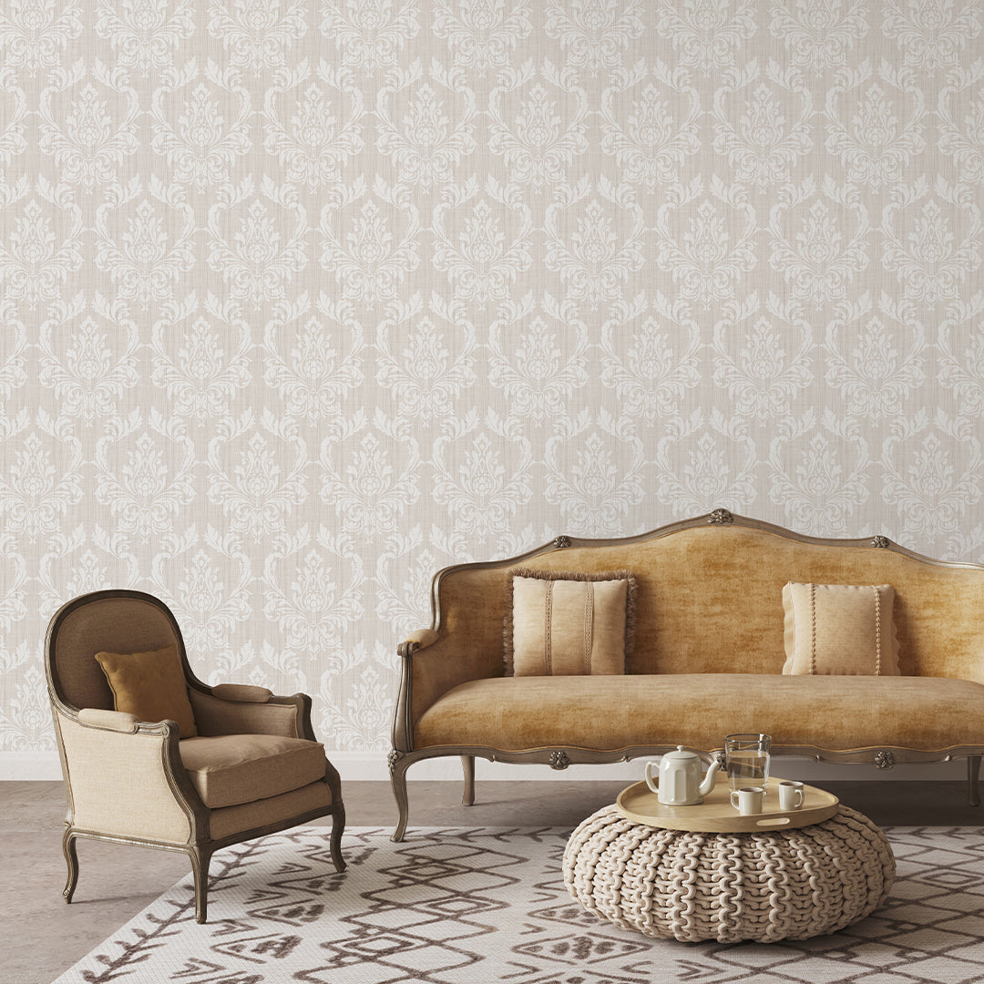 Light Beige Classic Damask Wallpaper A025