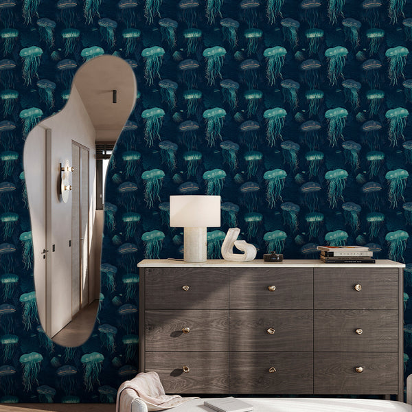 Nautical Dark Navy Jellyfish Wallpaper A110