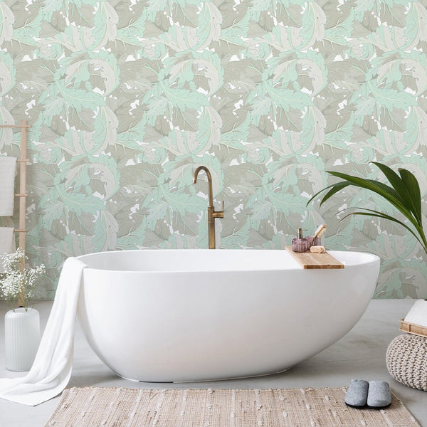 Mint & Beige Acanthus by Morris Wallpaper W125 - CostaCover - Peel and stick Removable Wallpaper - abstract floral - abstract wallpaper - accent wallpaper