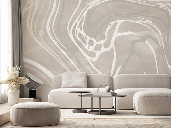Beige & White Water Ripples Wall Mural AM011 - CostaCover - Peel and stick Removable Wallpaper - about walls - Abstract - abstract arches