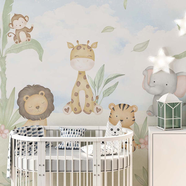 Pastel Safari Animal Wall Mural AM109 - CostaCover - Peel and stick Removable Wallpaper - abstract wall art - abstract wallpaper - accent wallpaper