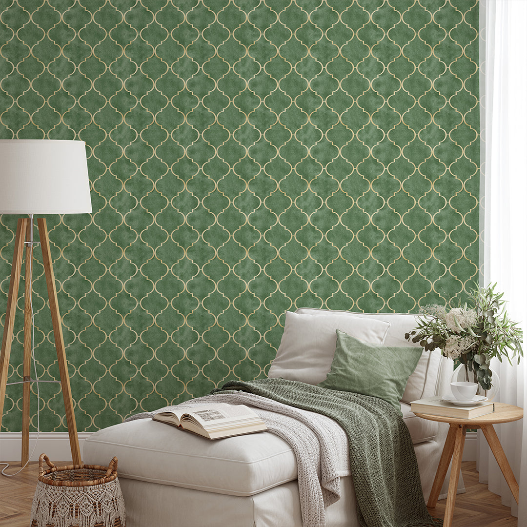 Bright Green Art Deco Wallpaper CC328