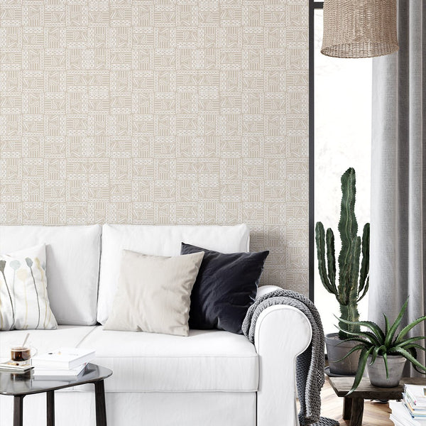 Beige African Symbols Wallpaper W165 - CostaCover - Peel and stick Removable Wallpaper - Abstract - abstract arches - Abstract Beige Gold Stripes Waves Removable Wallpaper near me