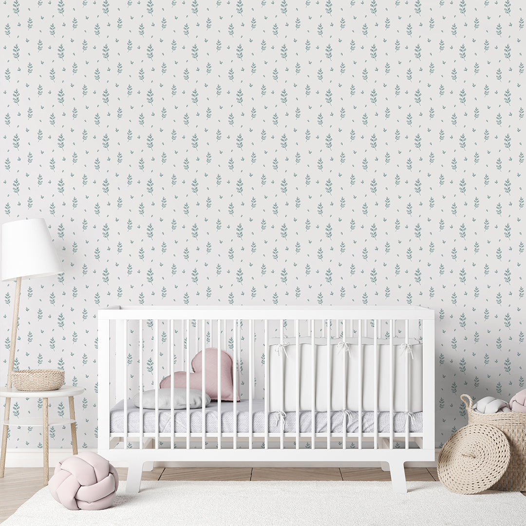 Tiny Green Floral Wallpaper A054