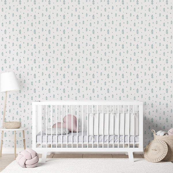 Tiny Green Floral Wallpaper A054 - CostaCover-Peel and stick Removable Wallpaper-accent wallpaper-adhesive wallpaper-baby bedroom
