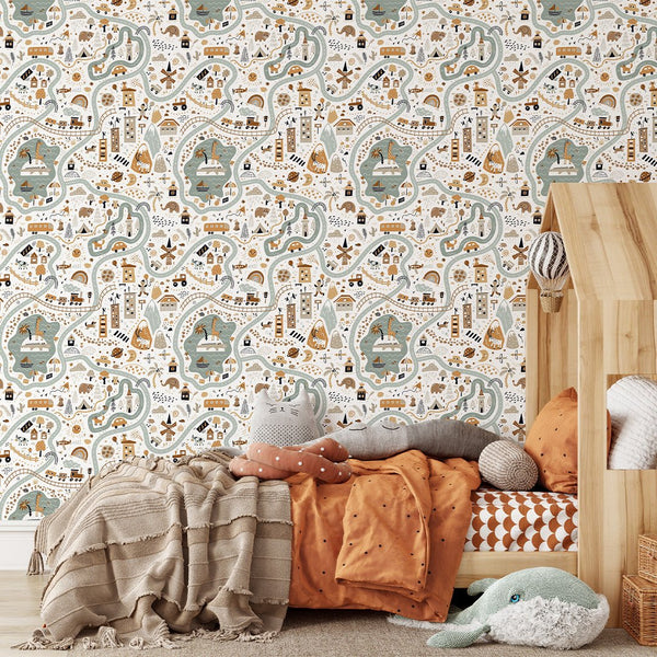 Cartoon World Map Wallpaper CC294 - CostaCover - Peel and stick Removable Wallpaper - adhesive wallpaper - animal print - Animal print wallpaper