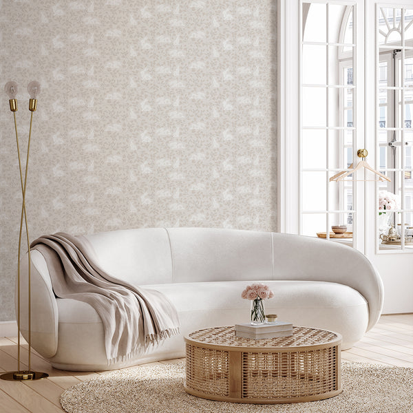 Beige Floral Bunny Wallpaper W175