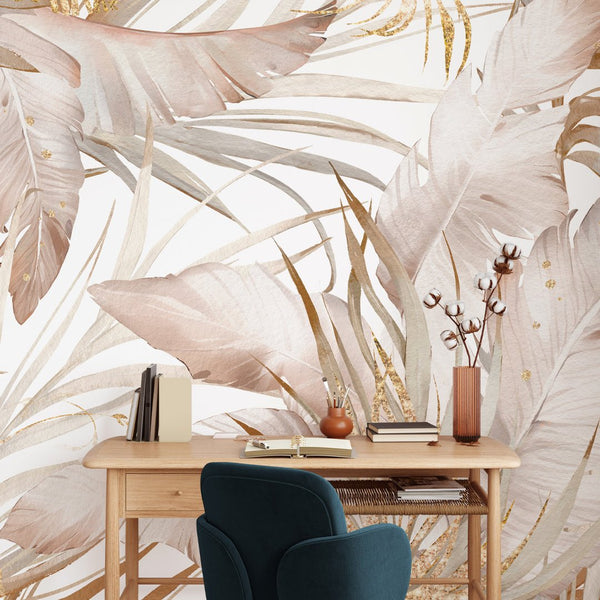 Tropical Banana Leaves Wall Mural WM018 - CostaCover - Peel and stick Removable Wallpaper - bathroom wallpaper - bedroom interior - bedroom wallpaper