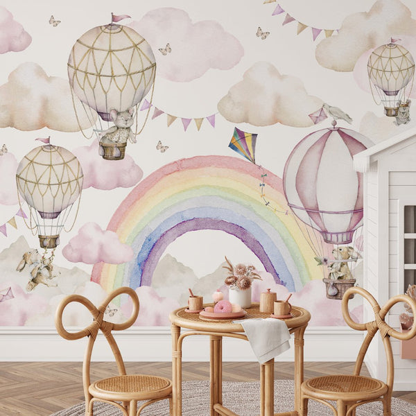 Rainbow & Hot Air Balloons Wall Mural WM065 - CostaCover - Peel and stick Removable Wallpaper - accent wallpaper - adhesive wallpaper - air balloon