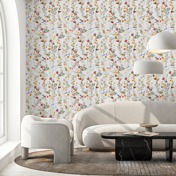 Elegant Red Yellow Wildflowers Wallpaper S074
