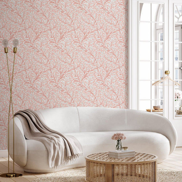 Pink & White Willow Bough by Morris Wallpaper W089 - CostaCover - Peel and stick Removable Wallpaper - abstract wall art - abstract wallpaper - accent wallpaper