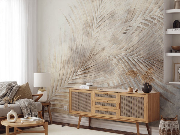 Beige Brown Palm Leaf Wall Mural WM083 - CostaCover - Peel and stick Removable Wallpaper - abstract wallpaper - accent wallpaper - adhesive wallpaper