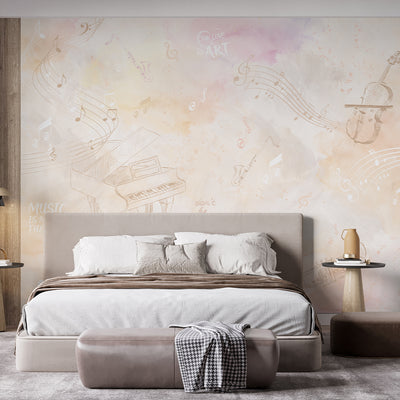 Peach Beige Music Instruments Wall Mural SM103