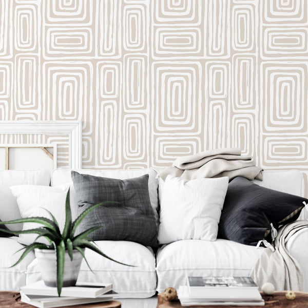 Boho Hazelnut Maze Wallpaper W036 - CostaCover - Peel and stick Removable Wallpaper - abstract lines - abstract wallpaper - accent wallpaper