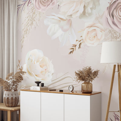 Soft Pink & White Flowers Wall Mural WM010