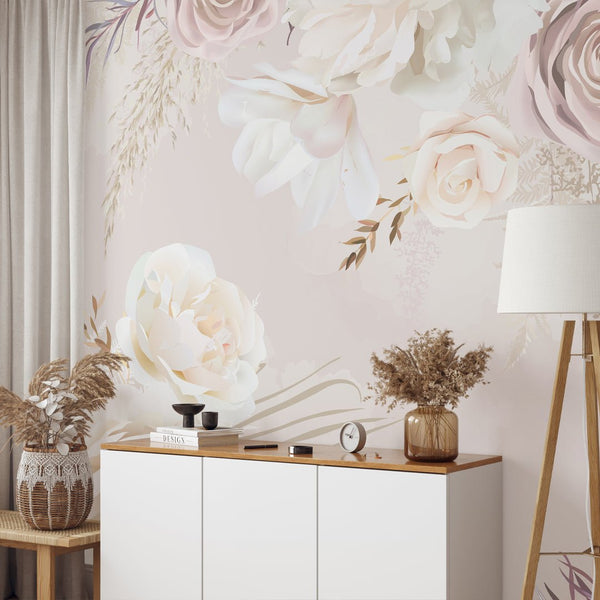 Soft Pink & White Flowers Wall Mural WM010 - CostaCover - Peel and stick Removable Wallpaper - baby bedroom - bathroom wallpaper - bedroom interior
