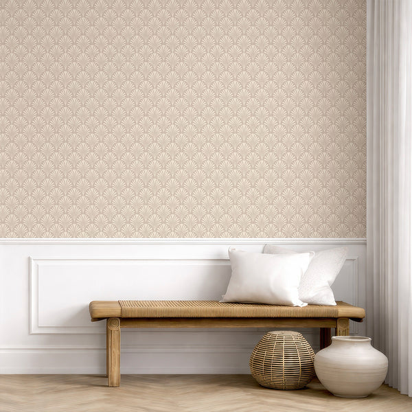 Beige Taupe Botanical Leaves Wallpaper L023