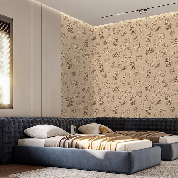 Beige Nautical Map Wallpaper A088 - CostaCover-Peel and stick Removable Wallpaper-abstract wall art-abstract wallpaper