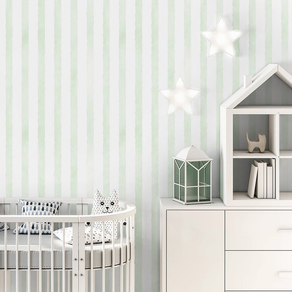 Green Watercolor Stripes Wallpaper A059 - CostaCover-Peel and stick Removable Wallpaper-Abstract-abstract mural-abstract paint