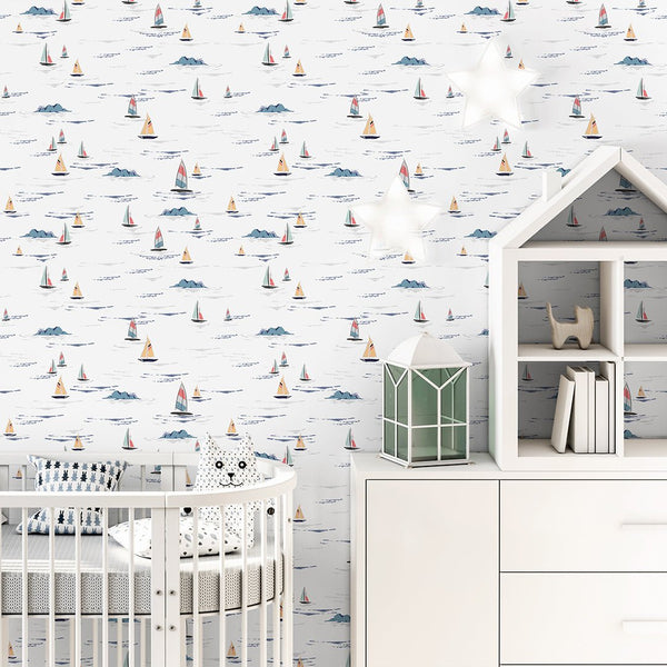 Tiny Colorful Sailboats Wallpaper A083 - CostaCover-Peel and stick Removable Wallpaper-Abstract-abstract wall art-abstract wallpaper