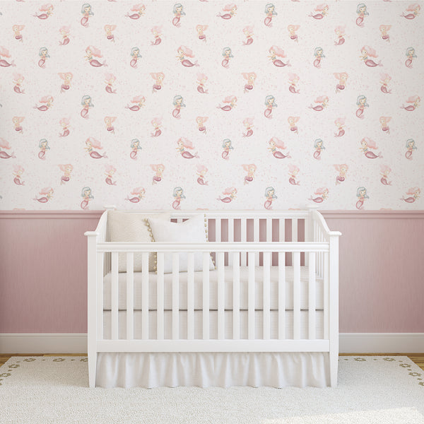 Pink Mermaid Nursery Wallpaper L138