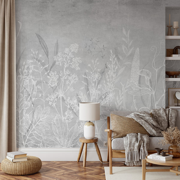 Gray Vintage Wildflowers Wall Mural CCM209