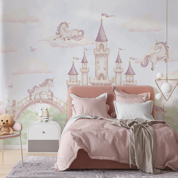 Pastel Magical Kingdom Wall Mural AM132 - CostaCover-Peel and stick Removable Wallpaper-accent wallpaper-adhesive wallpaper-baby bedroom