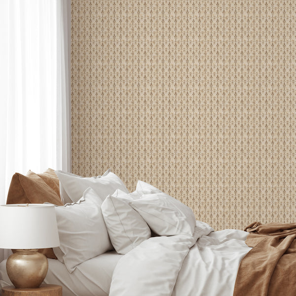 Taupe Beige Damask Wallpaper L090