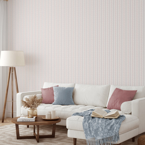Pink Blue Floral Stripe Wallpaper L132