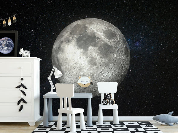 Full Moon in Galaxy Glow Wall Mural WM061 - CostaCover - Peel and stick Removable Wallpaper - abstract wallpaper - accent wallpaper - adhesive wallpaper