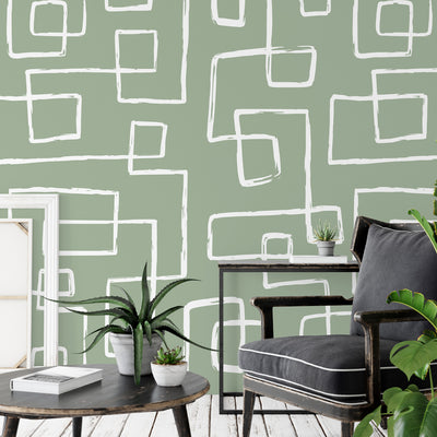 Green and White Abstract Line Self Adhesive Wallpaper W018