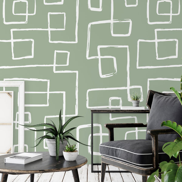 Green & White Line Wallpaper W018 - CostaCover - Peel and stick Removable Wallpaper - Abstract - abstract lines - abstract wall art