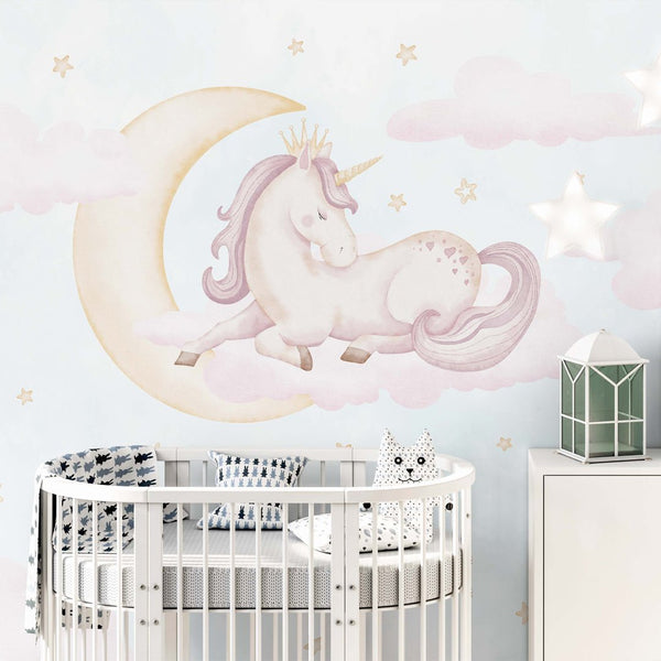 Unicorn on Clouds Wall Mural AM141 - CostaCover-Peel and stick Removable Wallpaper-accent wallpaper-adhesive wallpaper-baby bedroom