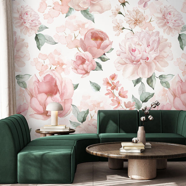 Pink Flowers Bouquet Wall Mural SM026 - CostaCover - Peel and stick Removable Wallpaper - accent wallpaper - adhesive wallpaper - baby bedroom