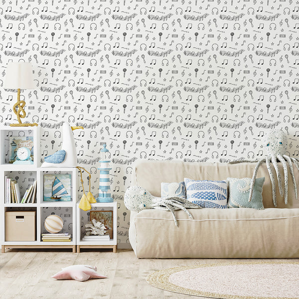 Black and White Music Notes Wallpaper S134