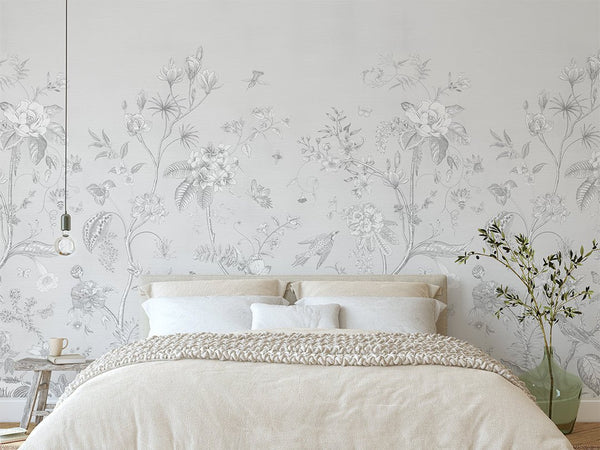 Gray Vintage Garden Grasscloth Wall Mural CG005 - CostaCover - botanical - botanical decal - Botanical Wallpaper