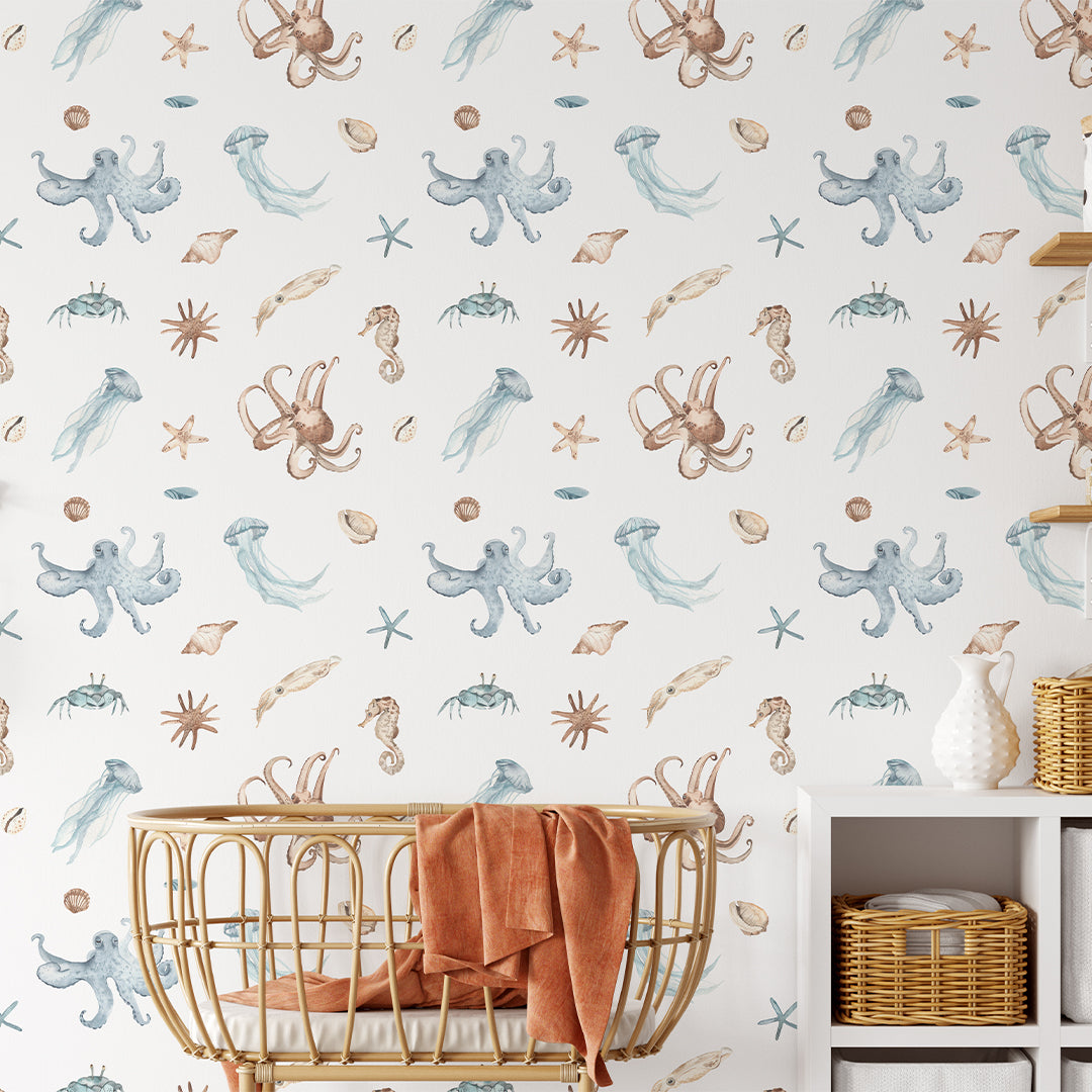 Blue Beige Undersea World Wallpaper CC353