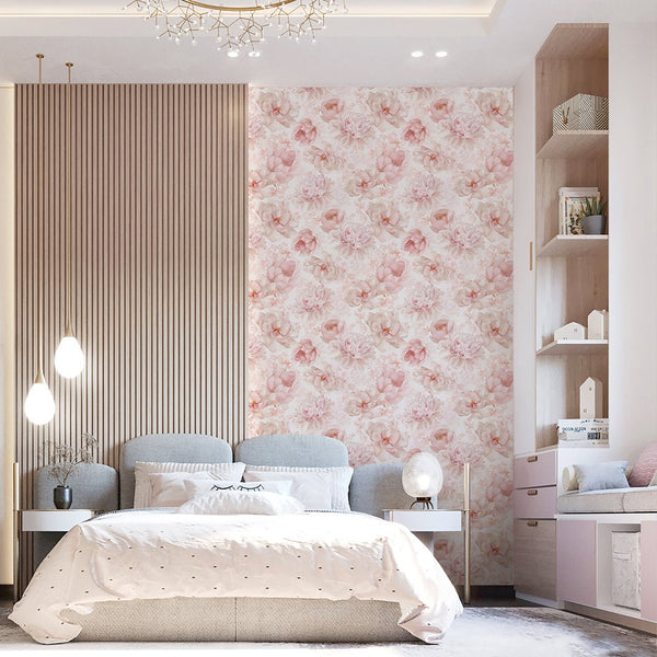 Light Pink Flower Bouquet Wallpaper S060 - CostaCover - Peel and stick Removable Wallpaper - accent wallpaper - adhesive wallpaper - baby bedroom
