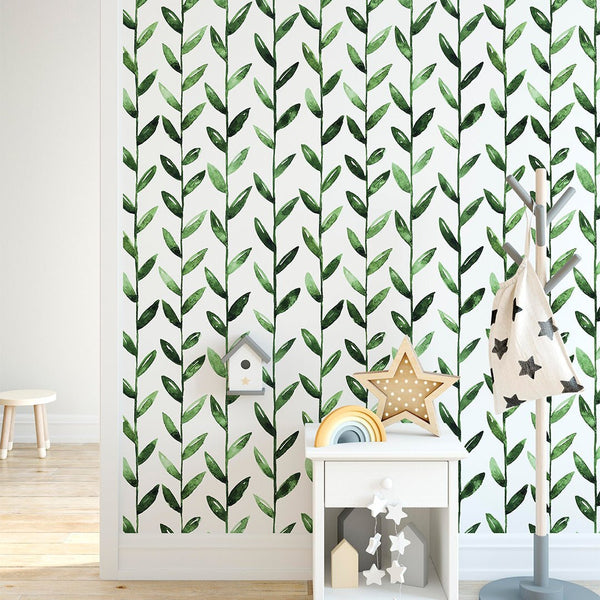 Green Leaves Wallpaper CC003 - CostaCover - Peel and stick Removable Wallpaper - Backsplash panels - bathroom wallpaper - bedroom interior