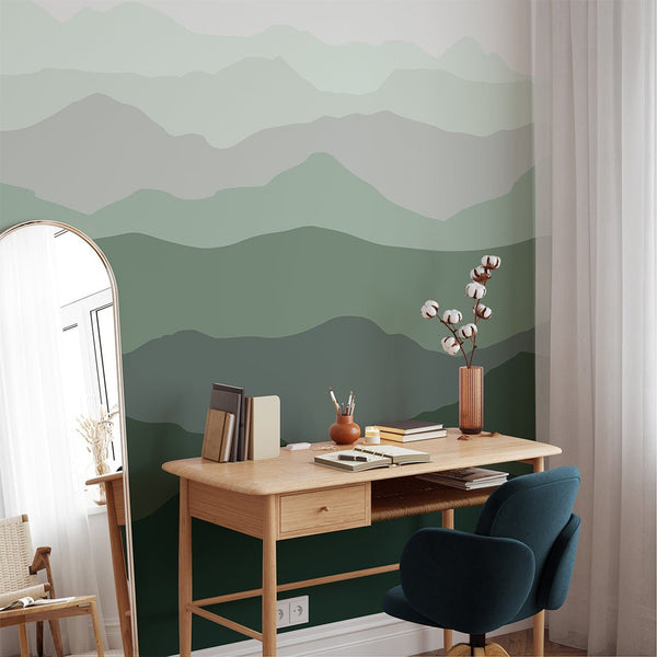 Green Abstract Mountains Wall Mural WM040 - CostaCover - Peel and stick Removable Wallpaper - Abstract - abstract lines - abstract wall art
