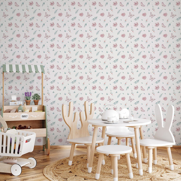 Tiny Floral Butterfly Wallpaper A051 - CostaCover-Peel and stick Removable Wallpaper-abstract floral-abstract wall art-accent wallpaper