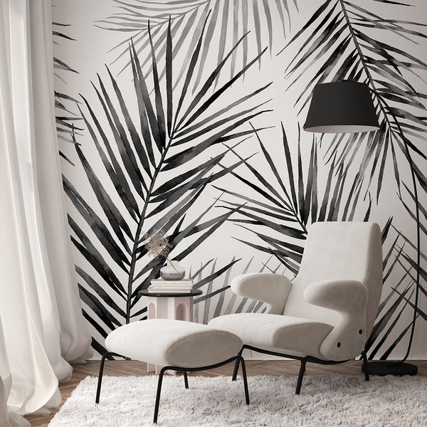Black and White Palm Leaf Wall Mural WM123