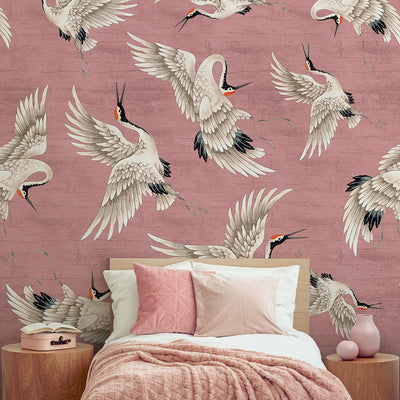 Flying Pink Japanese Cranes Wall Mural WM115