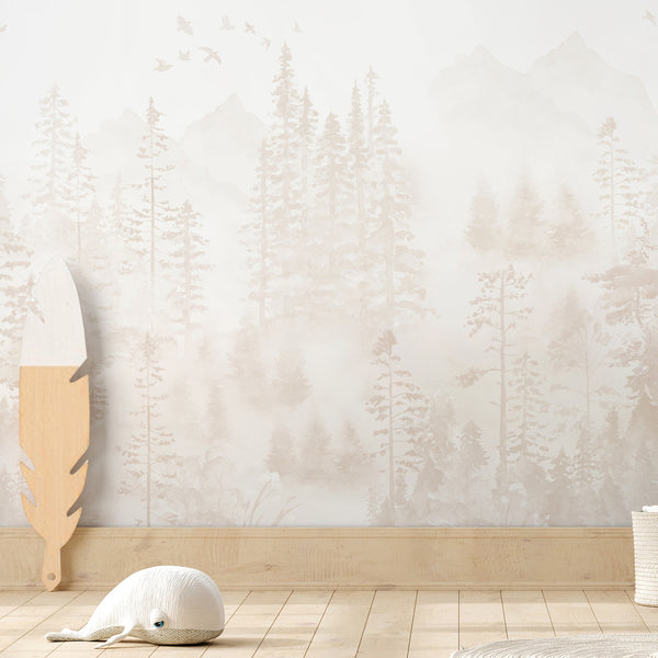 Beige Misty Forest Wall Mural AM187