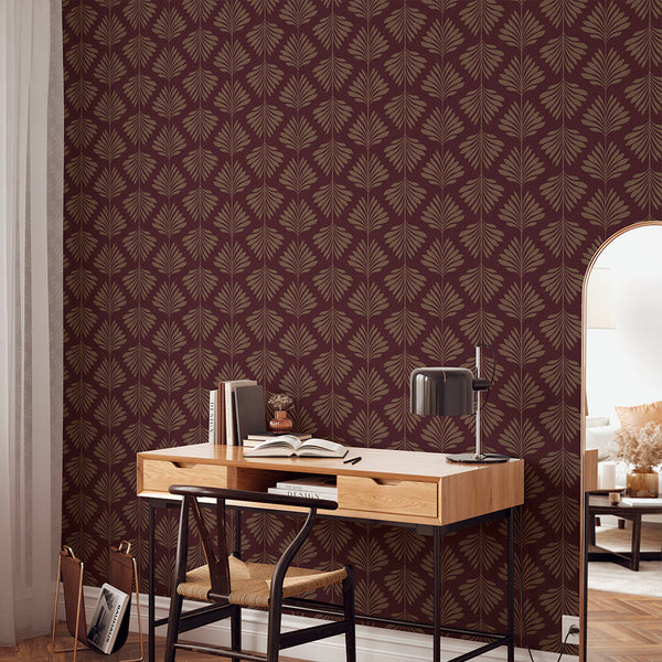 Burgundy Palm Leaf Wallpaper L016