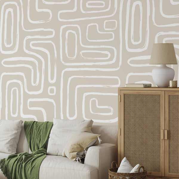 Boho Large Lines Wallpaper W043 - CostaCover - Peel and stick Removable Wallpaper - Abstract - abstract lines - abstract wall art