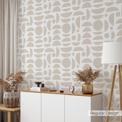 Beige & White Boho Stones Shapes Self Adhesive Wallpaper W027