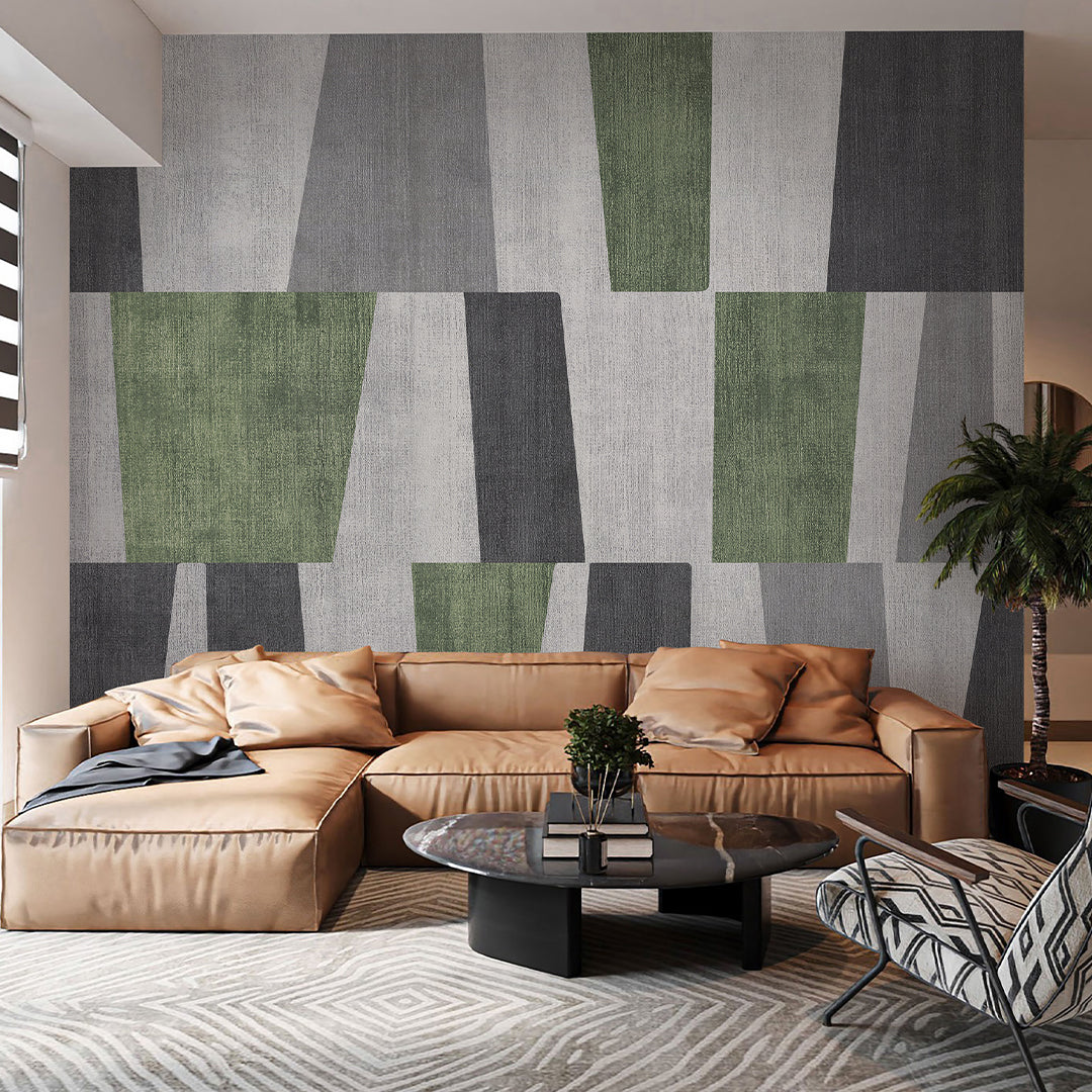 Green Gray Geometric Shapes Wall Mural AM126