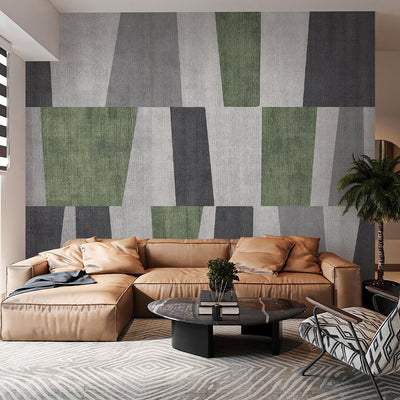 Green Gray Geometric Shapes Wall Mural AM126